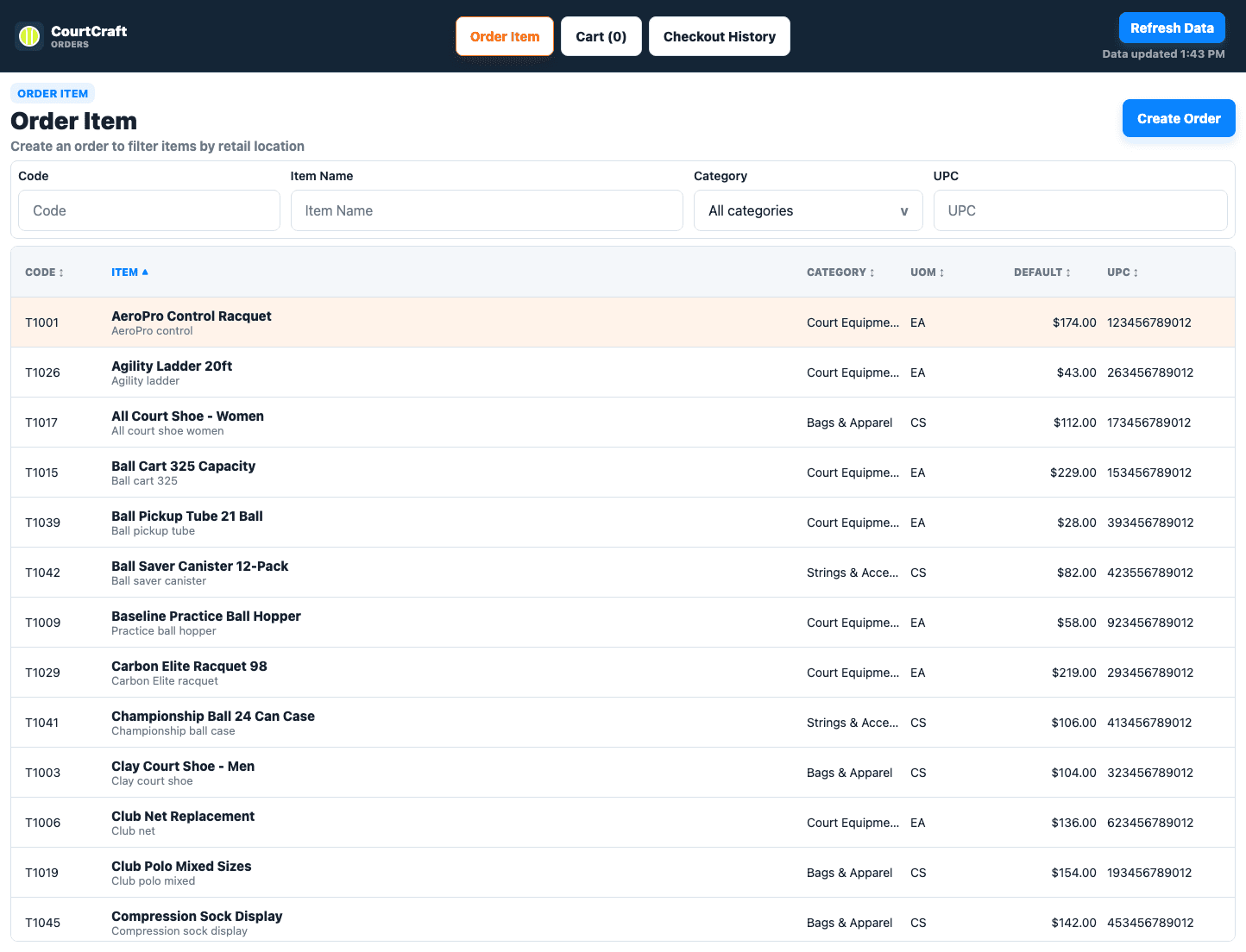 CourtCraft Orders demo screenshot